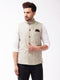 Vastramay Men's Beige Jacquard Nehru Jacket